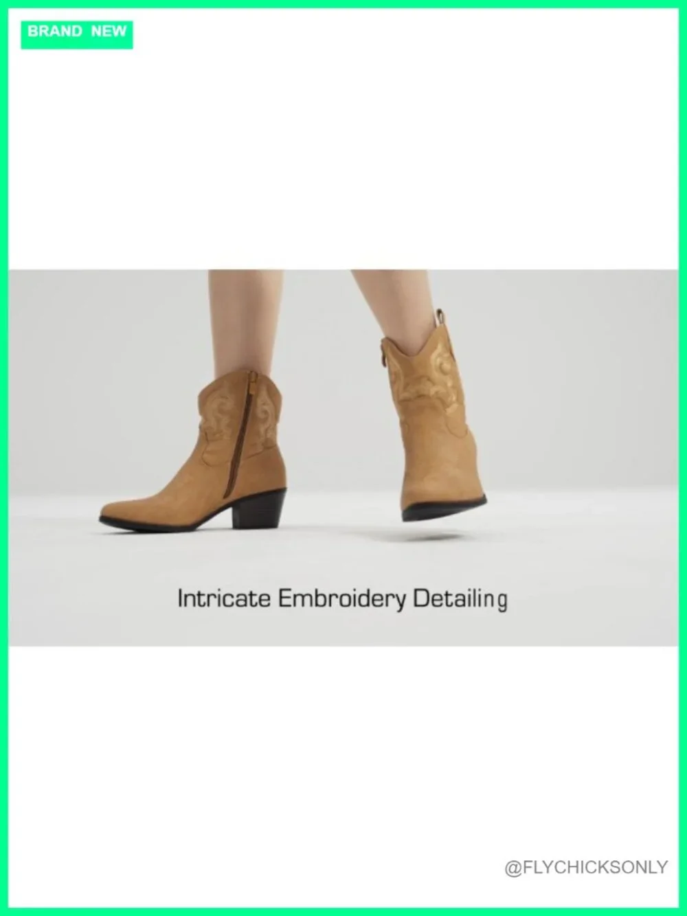 Faux Leather Embroidered Cowboy Booties with Chunky Heel Side Zip